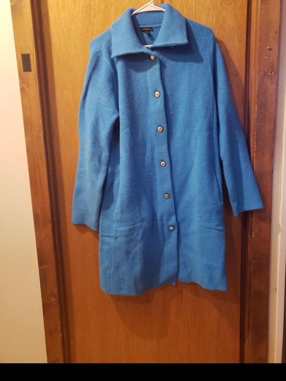 Womens Sz Medium Talbots Sky Blue Button-Front Pea Coat- NWOT